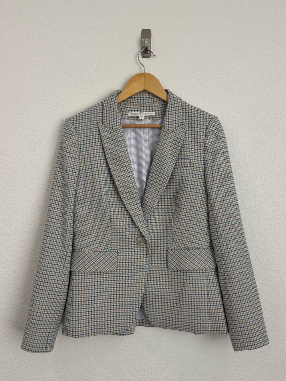 Veronica Beard Houndstooth Dickey Blazer  - Beige/Blue Size 10